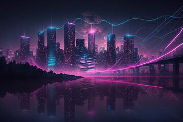 Abstract futuristic smart city a hub of technology and progress. Metaverse cyber concept idea. Innovation and advancement. Ai generated