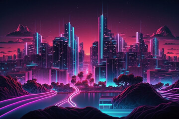 Abstract futuristic smart city a hub of technology and progress. Metaverse cyber concept idea. Innovation and advancement. Ai generated