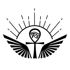 Fototapeta premium Pharaonic wings and the key to life and the Egyptian Eternal Sun icon logo , vector 