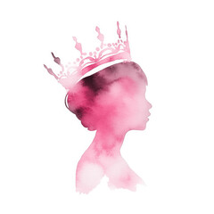 Princess silhouette, watercolor painting illustration. Fairy tale princess wearing crown.