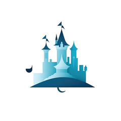 Blue castle, fairy tale icon illustration. Generative AI.