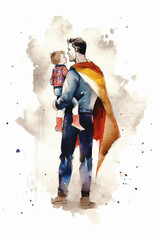 Watercolor painting of a father and child, ink painting, storybook illustration, fathers day background generated ai