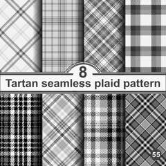 Set black and white plaid seamless pattern.