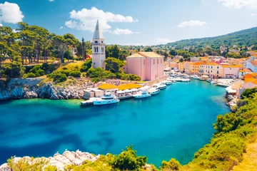 Garden poster Mediterranean Europe A picturesque view of the blue lagoon in the town of Veli Losinj on sunny day. Croatia, Europe.