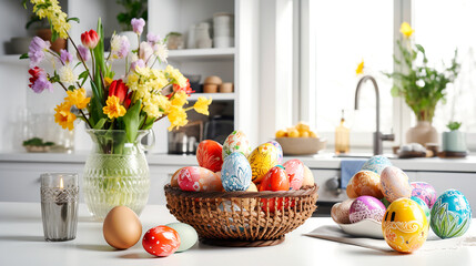 Colored eggs Polish Easter tradition. AI generativ.