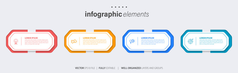 Business infographic element process template design with icons and 4 options or steps. Vector illustration.
