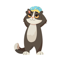 Cat Character Wearing Bathing Cap Follow Hygiene Rule Vector Illustration