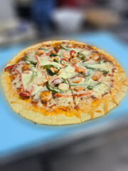 Savory Ham and Paprika Pizza with Sweet Onions and Melted Mozzarella