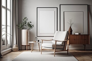 modern living room with a sleek table and chairs. Generative AI