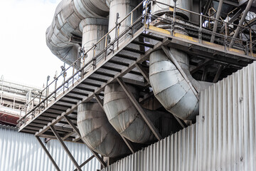 Naklejka premium Industrial equipment, constructions, power machines in oil refinery plant