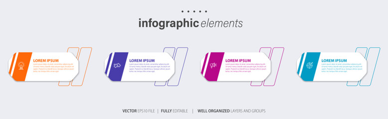 Business infographic element process template design with icons and 4 options or steps. Vector illustration.
