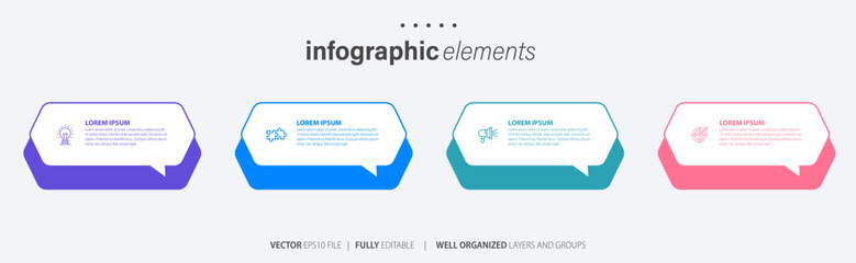 Business infographic element process template design with icons and 4 options or steps. Vector illustration.
