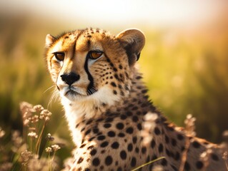 Cheetah sits in the grass
