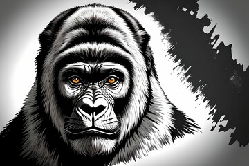 Gorilla head. graphic illustration black and white. Generative AI