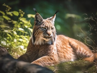 Eurasian lynx in the forest. Animal in nature.