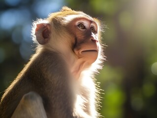 Portrait of a monkey on a natural background. The monkey is looking at the camera.