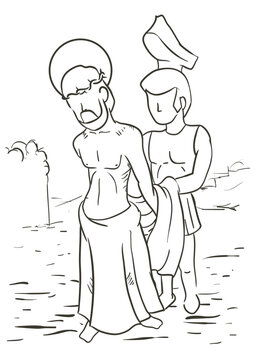Via Crucis drawing depicting Jesus being stripped of his garment, Vector illustration