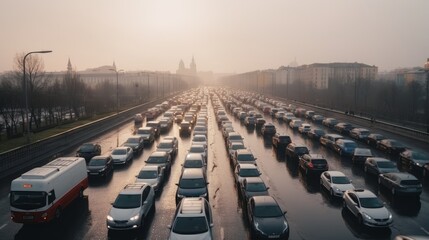 top view of traffic jam in the city, generative ai