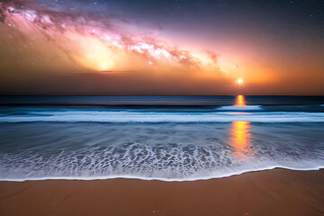 The beauty of the nebula in the stunning sky, the beauty of the coastal shore, Generative AI