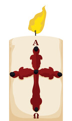 Lighted Paschal candle with cross for Easter Vigil, Vector illustration