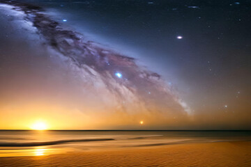The beauty of the nebula in the stunning sky, the beauty of the coastal shore, Generative AI
