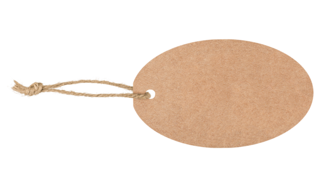 Oval craft paper tag isolated on transparent background