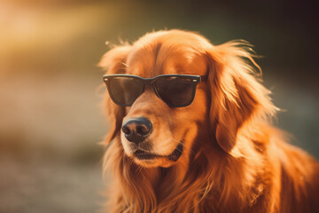 portrait of a dog wearing sunglasses