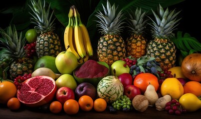  a bunch of different types of fruit on a table together.  generative ai
