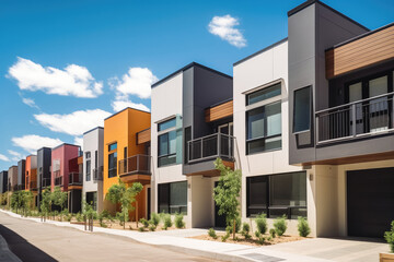Fototapeta premium New residential modern houses, row house. Generative AI.