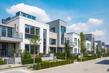 New residential modern houses, row house. Generative AI. - obrazy, fototapety, plakaty