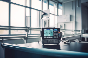 Heart rate monitor in hospital. Generative AI.