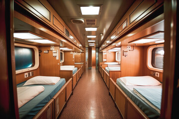 Cabins on a cruise ship. Generative AI.
