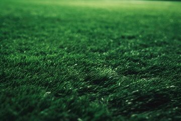 Green soccer field, close up. Generative AI.