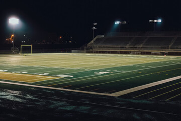 Stadium at night. Soccer, football, American football. Generative AI.