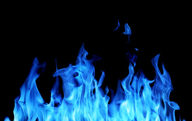 blue bright flame hot sparks isolated on black
