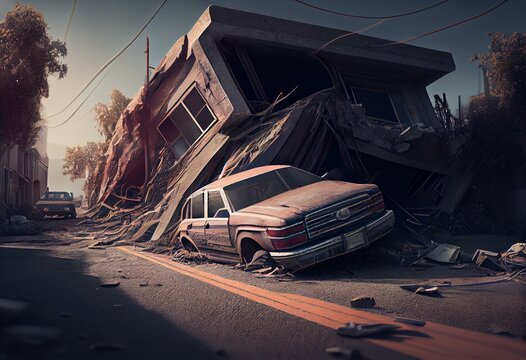earthquake 3d illustration. Generative AI