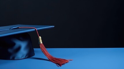 A blue banner with a graduation cap for Graduation. With empty space for text. Generative ai.