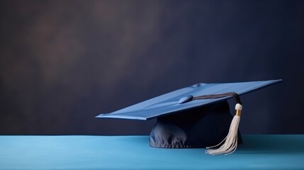 A blue banner with a graduation cap for Graduation. With empty space for text. Generative ai.