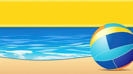 A blue and yellow banner with a beach ball for Summer Vacation. With empty space for text. Generative ai.