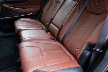 Interior of a modern luxury car. Leather car seat.