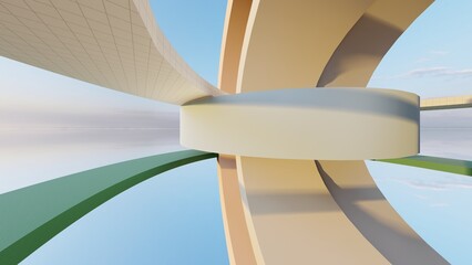 Abstract architecture background curved buildings alown road 3d render