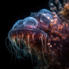 Naklejka premium Vibrant Medusae, World's Most Stunning Jellyfish. Gen AI