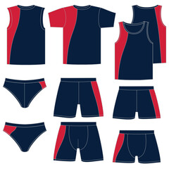 Set of men's underwear, with upper and lower parts, different models for clothing.
