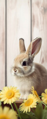 Fototapeta premium Easter bunny on green grass field, spring meadow. Generative AI