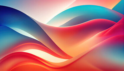 Fototapeta premium Abstract Shiny neon glass translucent wavy composition with gradient transition, elegant clean background - generative AI.