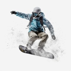 Fototapeta na wymiar Snowboarder jumping through air with isolated background. Winter Sport transparent background. Generative AI