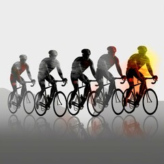 Athlete cyclists in silhouettes on transparent background. Road cyclist. Generative AI