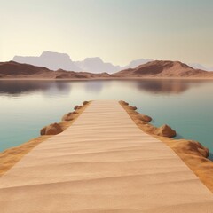 Sports and travel transparent background. 3d illustration with cut of the ground and the desert road and the lake. Generative AI