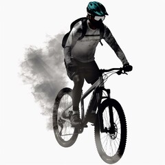 Obraz premium Athlete cyclists in silhouettes on transparent background. Mountain bike cyclist. Generative AI