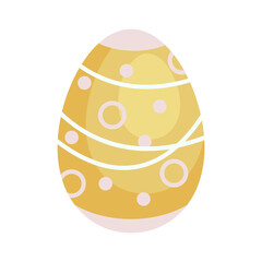 Yellow decorated Easter egg. One egg is drawn in a cute cartoon style and colored for the Easter holiday to be a gift. Hand drawn vector illustration for use in your design, icon, logo, sticker, web
